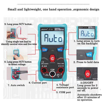 ZOYI S1/2/3 Digital Multimeter tester autoranging True rms automotriz Mmultimetro with NCV LCD backlight Flashlight like RM403B