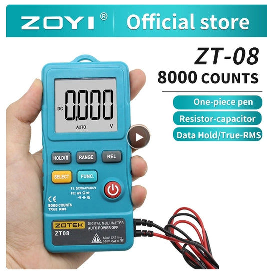 ZOYI ZT08 Digital Multimeter True-RMS Tester Meter 8000 Counts AC/DC Voltmeter Ohm Voltage Transistor Testers Auto Multimetro