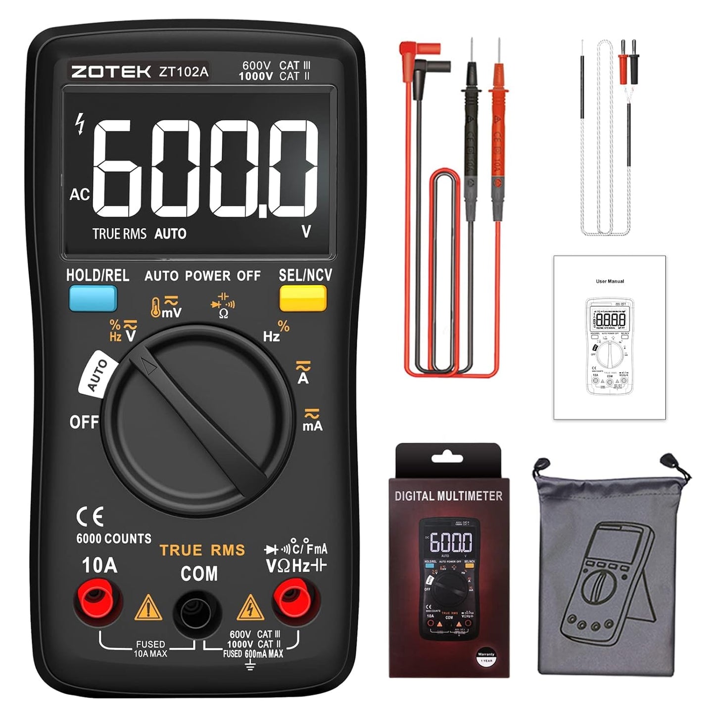 [AMZ FBA Shipping]  ZT-102A Digital multimeter auto ranging Multimeter Smart+Automatic Range 6000 Counts multimeter diode (Copy)