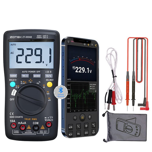 ZT-300AB Bluetooth Digital multimeter Tester Multi Testers True RMS Tester Automatic Mode Counts Measures Voltage Current Resistance Capacitance Frequency Temperature diode Meter