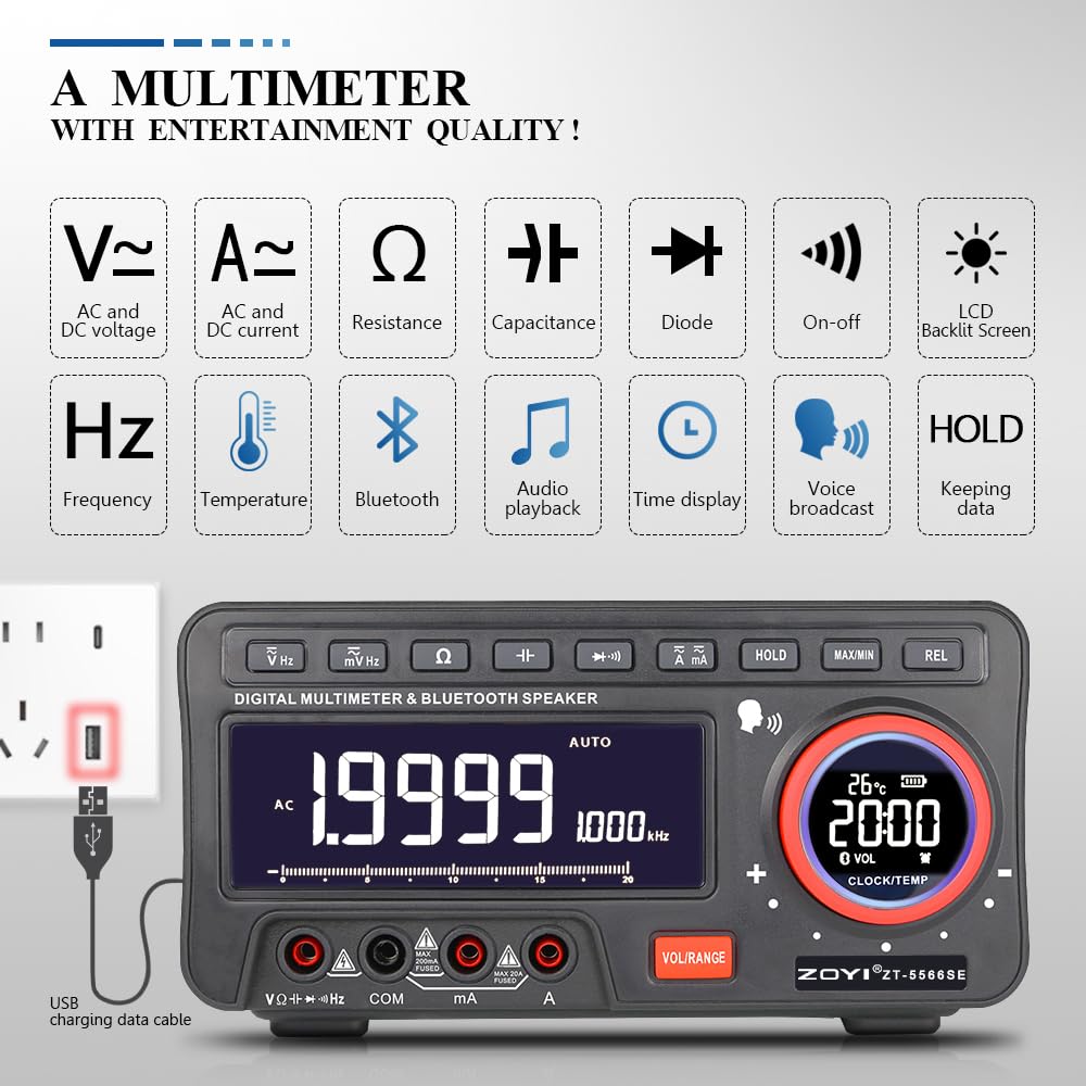 ZT-5566SE Desktop Multimeter, Multi Testers multimeter That integrates Work and Daily Life Multifunctional Diode Tester Resistance Meter