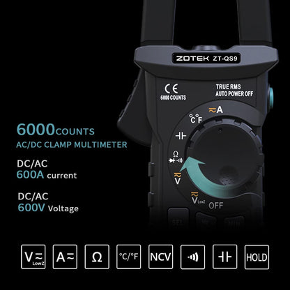 ZT-QS9 clamp Meter dc T-RMS 6000 Counts Multimeter Tester Measuring Starting Current The Clamp Multimeter AC DC Current Voltage Diode Tester Digital multimeter Tester Voltmeter diode Meter