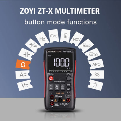 ZT-X Digital Multimeter 9999 Counts AC DC Voltmeter and Ohm Volt AMP Automatic Range Tester;Button Multimeter Measures Current Capacitance Temperature,Non Current Mode AC550V Anti-Burning