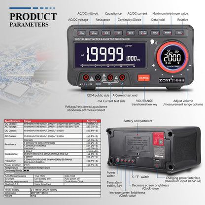 ZT-5566SE Desktop Multimeter, Multi Testers multimeter That integrates Work and Daily Life Multifunctional Diode Tester Resistance Meter