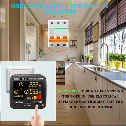 ZT-E4 Outlet Tester with LCD Color Screen，3-Wire AC 120V Circuit Breaker Finder Tool,Receptacle Tester with Voltage Tester