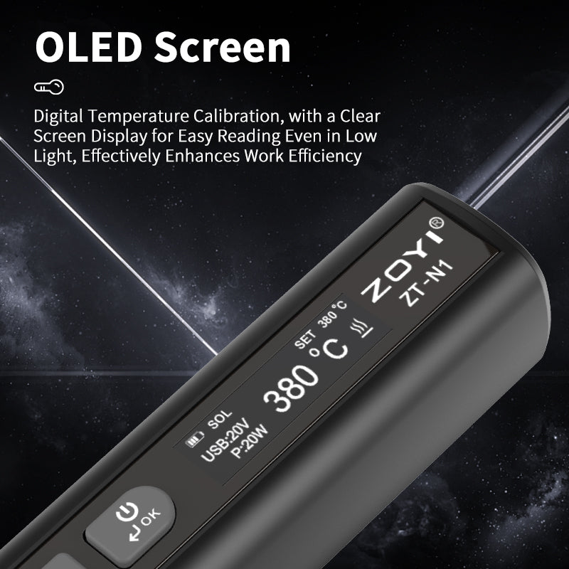 N1 Smart Electric Soldering Iron - 96W Precision Soldering with OLED Display, Rapid Heating, Adjustable Temperature, and PD/QC Protocol Charging