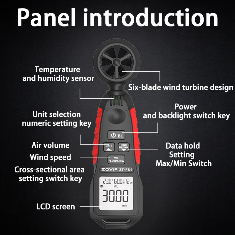 ZOYI Handheld ZT-FS1 high precision anemometer Air volume Wind temperature and humidity measurement anemometer