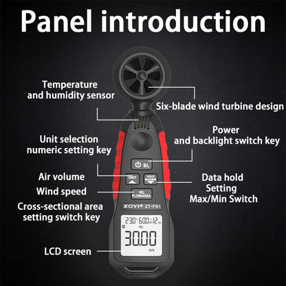 ZOYI Handheld ZT-FS1 high precision anemometer Air volume Wind temperature and humidity measurement anemometer